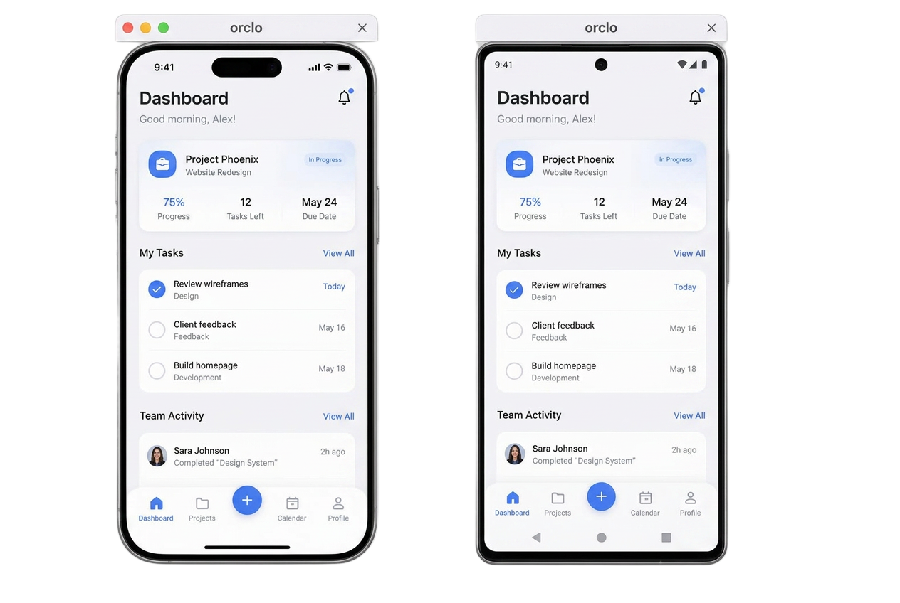 iOS and Android phone emulators running work phones side by side